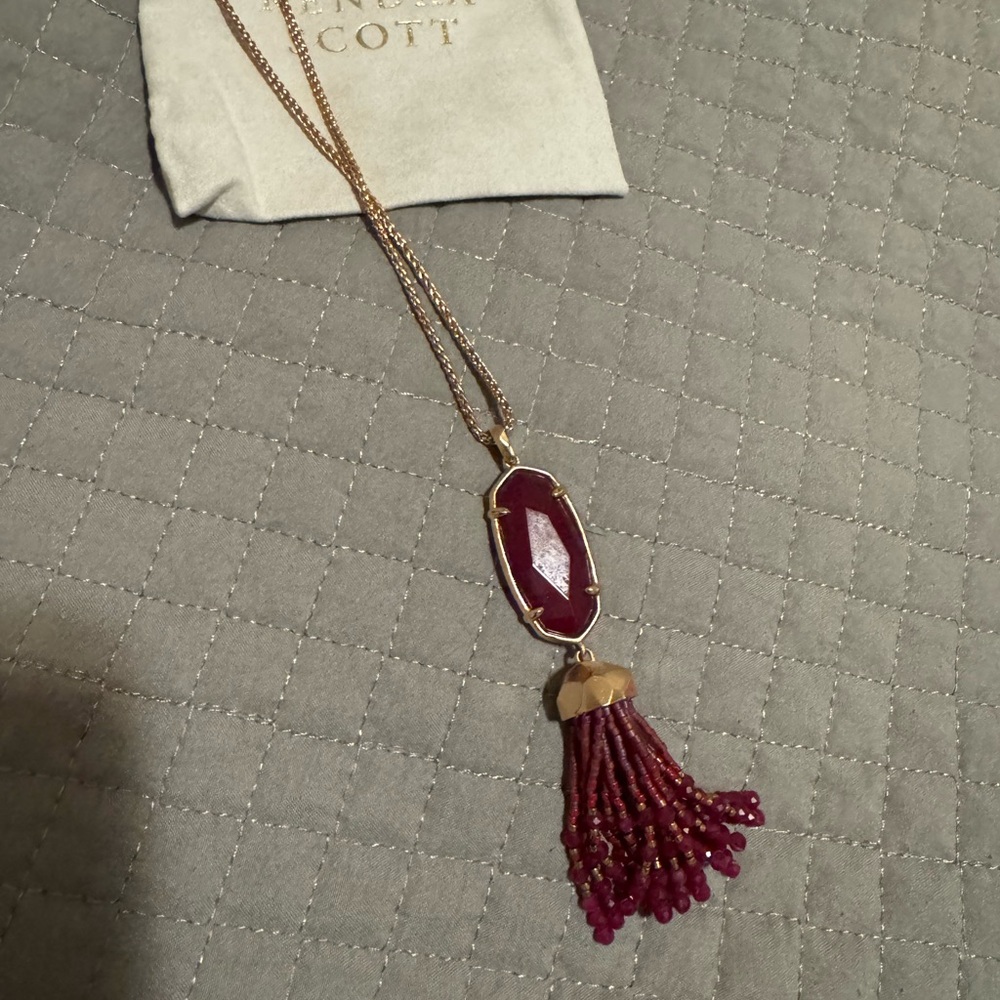 Kendra Scott Eva Rose Gold Long Pendant in Maroon Jade - Picture 6 of 6